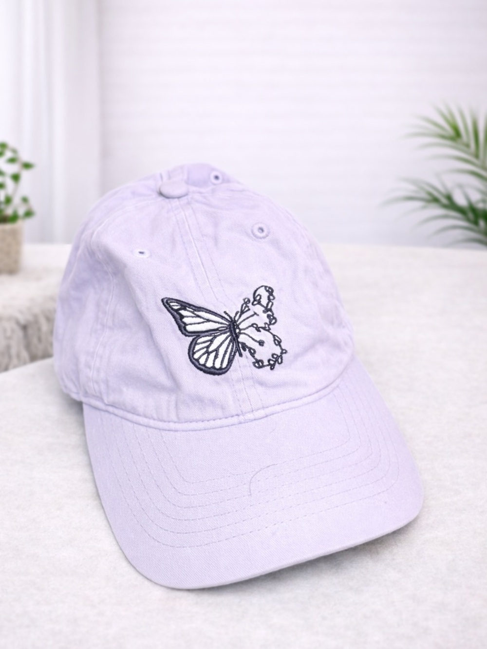 Source Unknown Lilac Butterfly Embroidered Cap